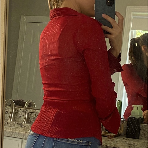 ANXIETY Long Sleeve Button Up Red Shirt Size Small - Picture 3 of 4